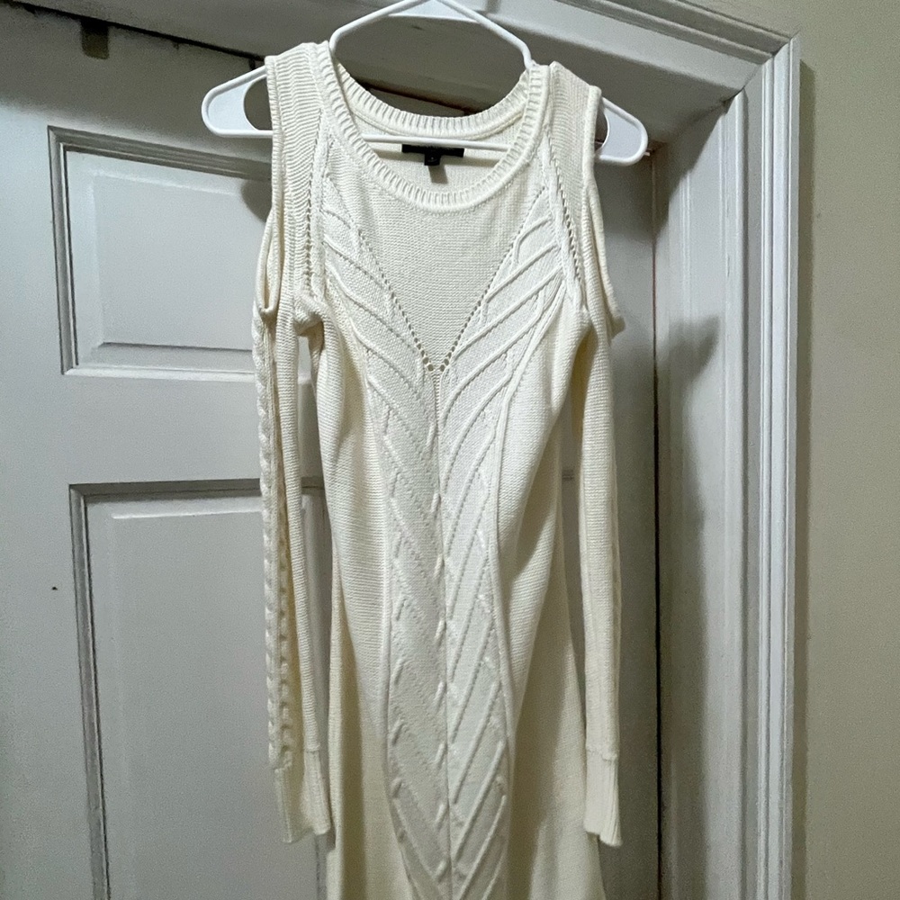 White cold shoulder sweater dress